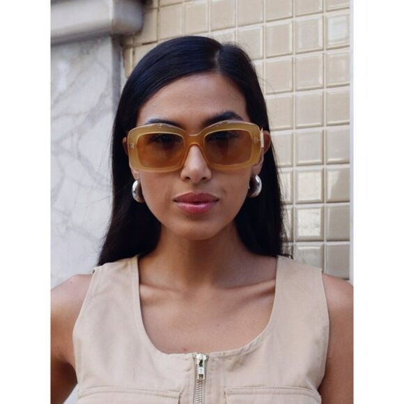 Tom Ford VENETIA Women Sunglasses Yellow Rectangle FT1218 39E NEW AUTHENTIC main image 6